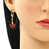 Oro Laminado Long Earring, Gold Filled Style with Garnet Cubic Zirconia, Polished, Golden Finish, 02.387.0066.1