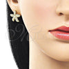 Oro Laminado Stud Earring, Gold Filled Style Star Design, with Ivory Pearl, Polished, Golden Finish, 02.341.0256