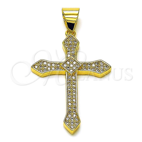 Oro Laminado Religious Pendant, Gold Filled Style Cross Design, with White Micro Pave, Polished, Golden Finish, 05.342.0231