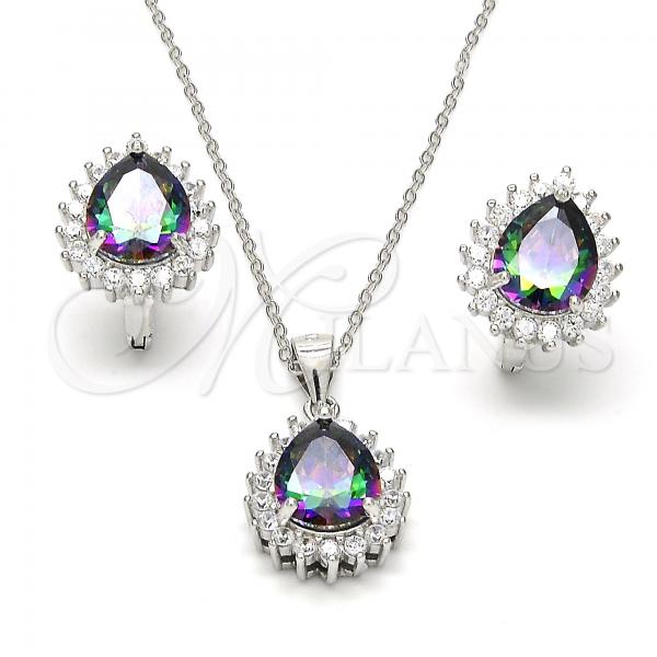 Sterling Silver Earring and Pendant Adult Set, Teardrop Design, with  and White Cubic Zirconia, Polished, Rhodium Finish, 10.186.0025