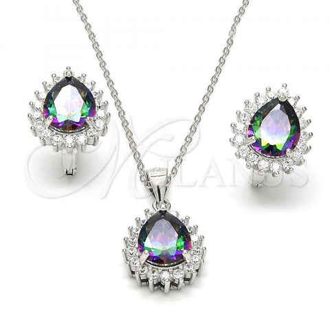 Sterling Silver Earring and Pendant Adult Set, Teardrop Design, with  and White Cubic Zirconia, Polished, Rhodium Finish, 10.186.0025