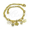 Oro Laminado Charm Bracelet, Gold Filled Style Crown and Paperclip Design, with White Crystal, Polished, Golden Finish, 03.63.2256.08