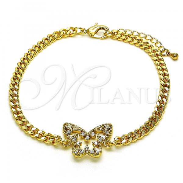 Oro Laminado Fancy Bracelet, Gold Filled Style Butterfly Design, with White Cubic Zirconia, Polished, Golden Finish, 03.341.0174.08