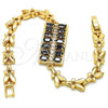 Oro Laminado Fancy Bracelet, Gold Filled Style with Black and White Cubic Zirconia, Polished, Golden Finish, 03.210.0108.07