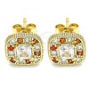 Oro Laminado Stud Earring, Gold Filled Style with Garnet and White Micro Pave, Polished, Golden Finish, 02.344.0082.1