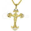 Oro Laminado Religious Pendant, Gold Filled Style Crucifix Design, with White Cubic Zirconia, Polished, Golden Finish, 05.213.0060