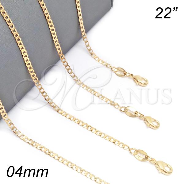 Oro Laminado Basic Necklace, Gold Filled Style Curb Design, Polished, Golden Finish, 04.32.0019.22