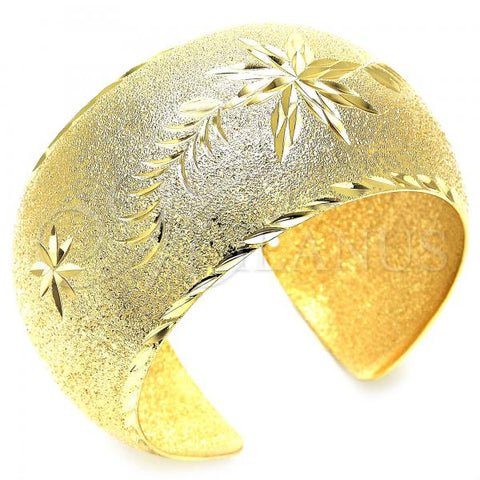 Oro Laminado Individual Bangle, Gold Filled Style Flower and Leaf Design, Diamond Cutting Finish, Golden Finish, 07.168.0012 (35 MM Thickness, One size fits all)