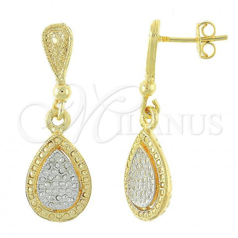 Oro Laminado Dangle Earring, Gold Filled Style Teardrop Design, Matte Finish, Two Tone, 02.55.0045