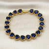 Oro Laminado Tennis Bracelet, Gold Filled Style Heart Design, with Sapphire Blue Cubic Zirconia, Polished, Golden Finish, 03.424.0003.2.07