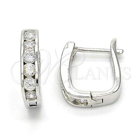 Sterling Silver Huggie Hoop, with White Cubic Zirconia, Polished, Rhodium Finish, 02.186.0051.10