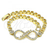 Oro Laminado Fancy Bracelet, Gold Filled Style Infinite Design, with White Cubic Zirconia, Polished, Golden Finish, 03.283.0047.07