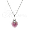 Rhodium Plated Pendant Necklace, Heart Design, with Amethyst Swarovski Crystals and White Micro Pave, Polished, Rhodium Finish, 04.63.1330.1.16