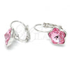 Rhodium Plated Leverback Earring, Flower Design, with Light Rose Swarovski Crystals, Polished, Rhodium Finish, 02.239.0012.1