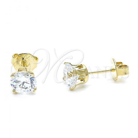 Oro Laminado Stud Earring, Gold Filled Style with White Cubic Zirconia, Polished, Golden Finish, 5.128.018