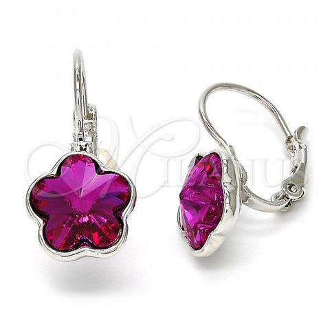 Rhodium Plated Leverback Earring, Flower Design, with Rose Swarovski Crystals, Polished, Rhodium Finish, 02.239.0012.5