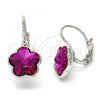Rhodium Plated Leverback Earring, Flower Design, with Rose Swarovski Crystals, Polished, Rhodium Finish, 02.239.0012.5