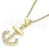 Oro Laminado Pendant Necklace, Gold Filled Style Anchor Design, with White Micro Pave, Polished, Golden Finish, 04.156.0323.20