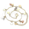Oro Laminado Charm Anklet , Gold Filled Style Ball and Flower Design, Polished, Tricolor, 03.331.0073.10