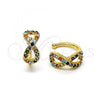 Oro Laminado Earcuff Earring, Gold Filled Style Infinite Design, with Multicolor Micro Pave, Polished, Golden Finish, 02.210.0678.1