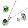 Sterling Silver Earring and Pendant Adult Set, with Green and White Cubic Zirconia, Polished, Rhodium Finish, 10.175.0059.3