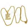 Stainless Steel Pendant Necklace, Initials and Rolo Design, with White Crystal, Polished, Golden Finish, 04.238.0031.1.18