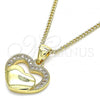 Oro Laminado Pendant Necklace, Gold Filled Style Heart Design, with White Micro Pave, Polished, Golden Finish, 04.156.0340.20