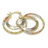 Oro Laminado Small Hoop, Gold Filled Style Star Design, Diamond Cutting Finish, Tricolor, 02.65.2633.25