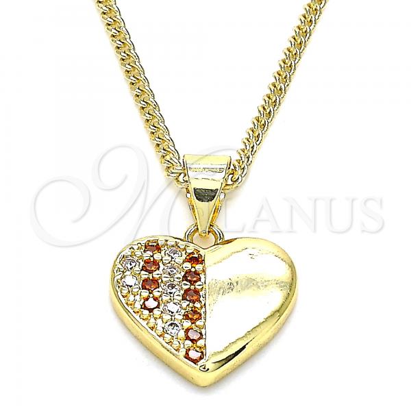 Oro Laminado Pendant Necklace, Gold Filled Style Heart Design, with Garnet and White Micro Pave, Polished, Golden Finish, 04.156.0354.1.20