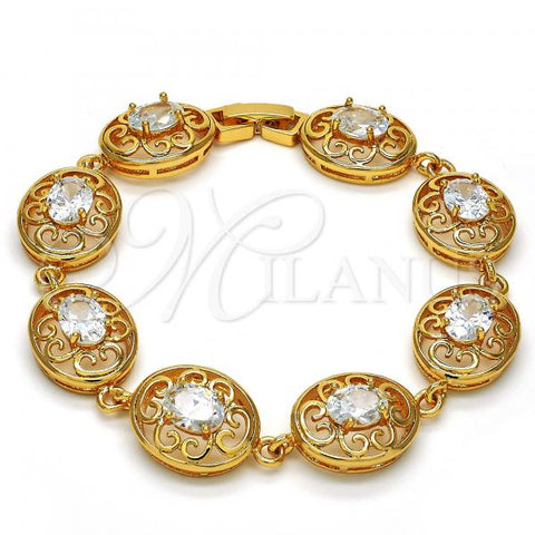 Oro Laminado Tennis Bracelet, Gold Filled Style with White Cubic Zirconia, Polished, Golden Finish, 03.266.0002.07