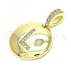 Oro Laminado Fancy Pendant, Gold Filled Style Initials Design, with White Cubic Zirconia, Polished, Golden Finish, 05.341.0010