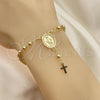 Oro Laminado Bracelet Rosary, Gold Filled Style Virgen Maria and Cross Design, Polished, Golden Finish, 09.213.0023.08