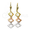 Oro Laminado Long Earring, Gold Filled Style Diamond Cutting Finish, Tricolor, 02.63.2159