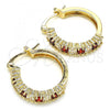 Oro Laminado Small Hoop, Gold Filled Style with Garnet and White Cubic Zirconia, Polished, Golden Finish, 02.210.0281.1.20
