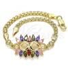 Oro Laminado Fancy Bracelet, Gold Filled Style with Multicolor Cubic Zirconia, Polished, Golden Finish, 03.63.2126.2.08