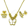 Oro Laminado Earring and Pendant Adult Set, Gold Filled Style Butterfly and Ball Design, White Enamel Finish, Golden Finish, 10.341.0021