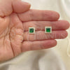 Oro Laminado Stud Earring, Gold Filled Style Cluster Design, with Green Cubic Zirconia and White Micro Pave, Polished, Golden Finish, 02.210.0477.5