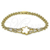 Oro Laminado Fancy Bracelet, Gold Filled Style Flower and Baguette Design, with Ivory Mother of Pearl and White Cubic Zirconia, Polished, Golden Finish, 03.283.0437.07