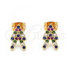 Oro Laminado Stud Earring, Gold Filled Style with Multicolor Micro Pave, Polished, Golden Finish, 02.213.0145