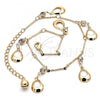 Oro Laminado Charm Anklet , Gold Filled Style Teardrop and Rattle Charm Design, with White Crystal, Polished, Golden Finish, 03.213.0112.10