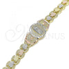 Oro Laminado Fancy Bracelet, Gold Filled Style Guadalupe and Flower Design, Diamond Cutting Finish, Tricolor, 03.380.0097.07
