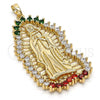 Oro Laminado Religious Pendant, Gold Filled Style Guadalupe Design, with Multicolor Cubic Zirconia, Polished, Golden Finish, 05.94.0001.1