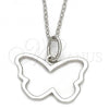Sterling Silver Fancy Necklace, Butterfly Design, with White Cubic Zirconia, Diamond Cutting Finish, Silver Finish, 10.174.0172.18