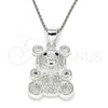 Sterling Silver Fancy Pendant, Teddy Bear Design, with Black Micro Pave, Polished,, 05.398.0025