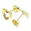 Oro Laminado Stud Earring, Gold Filled Style Heart Design, with Ruby Micro Pave, Polished, Golden Finish, 02.156.0469.1