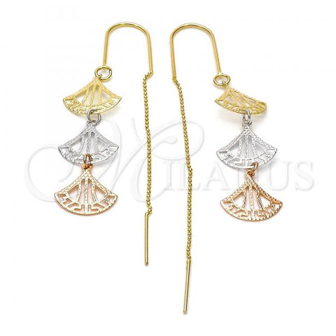 Oro Laminado Threader Earring, Gold Filled Style Shell Design, Diamond Cutting Finish, Tricolor, 5.095.002