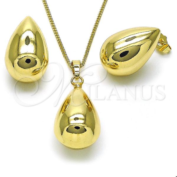 Oro Laminado Earring and Pendant Adult Set, Gold Filled Style Chunky and Hollow Design, Polished, Golden Finish, 10.163.0010