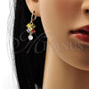 Oro Laminado Long Earring, Gold Filled Style with Multicolor and White Cubic Zirconia, Polished, Golden Finish, 02.217.0006