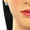 Sterling Silver Stud Earring, Teardrop Design, Turquoise Enamel Finish, Rhodium Finish, 02.336.0119