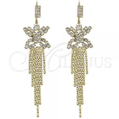 Oro Laminado Long Earring, Gold Filled Style Butterfly Design, with White Cubic Zirconia, Polished, Golden Finish, 5.086.005